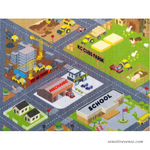 KC CUBS Playtime Collection Country Farm Road Map with Construction Site Educational Learning Area Rug Carpet for Kids and Children Bedroom and Playroom 5' 0 x 6' 6